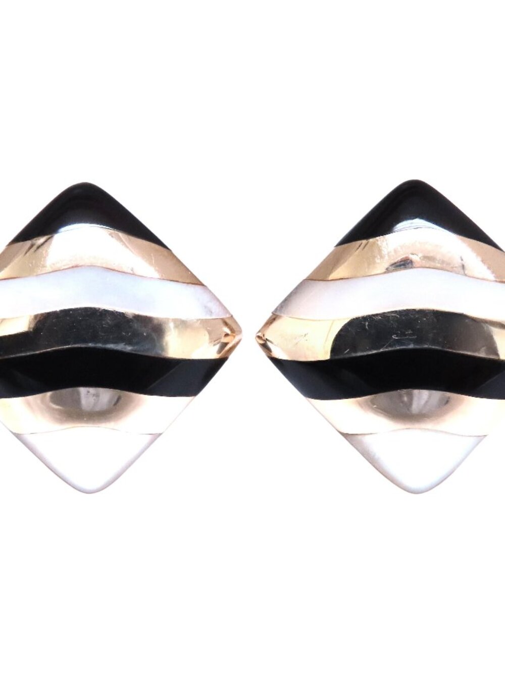 Stripe Zebra Pattern Clip Earrings 14kt Onyx*